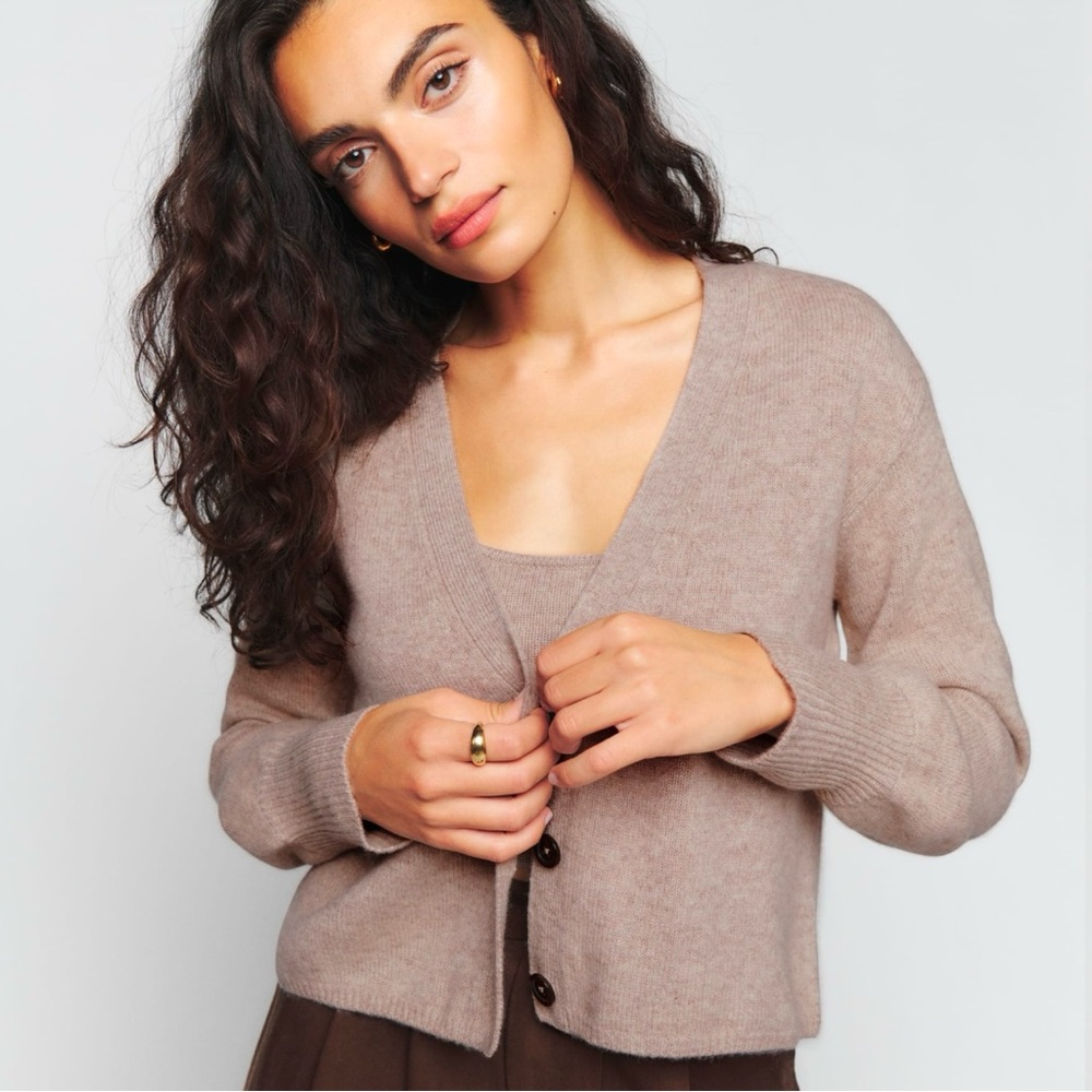 Reformation Varenne Cashmere Tank And Cardi Set Oatmeal - Size S